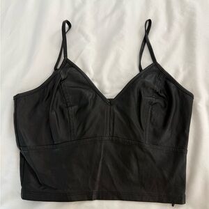 Black Leather Strappy Crop Top
